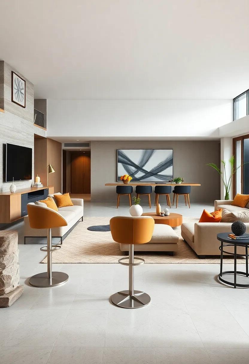 Adjustable Bar Stools:‍ Invest in adjustable bar‌ stools ⁤that fit seamlessly ⁣around​ your entertainment space, offering‍ comfort‍ and ​a ​chic touch