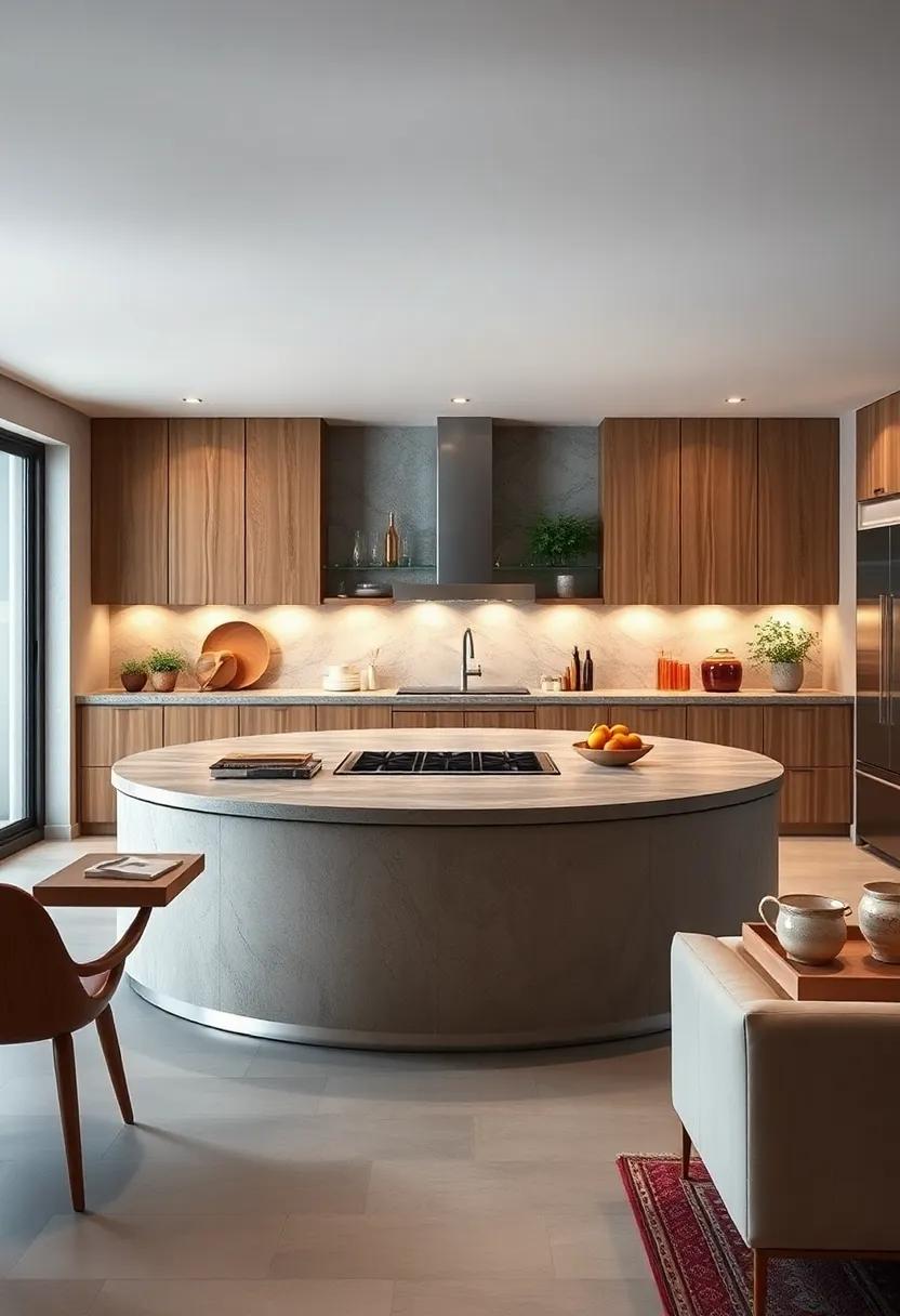 Experiment⁣ with a ​circular‍ kitchen island that houses a ⁣central ⁣stovetop,⁢ encouraging⁤ social‌ interaction while cooking and enhancing​ the⁢ overall layout of‍ the kitchen