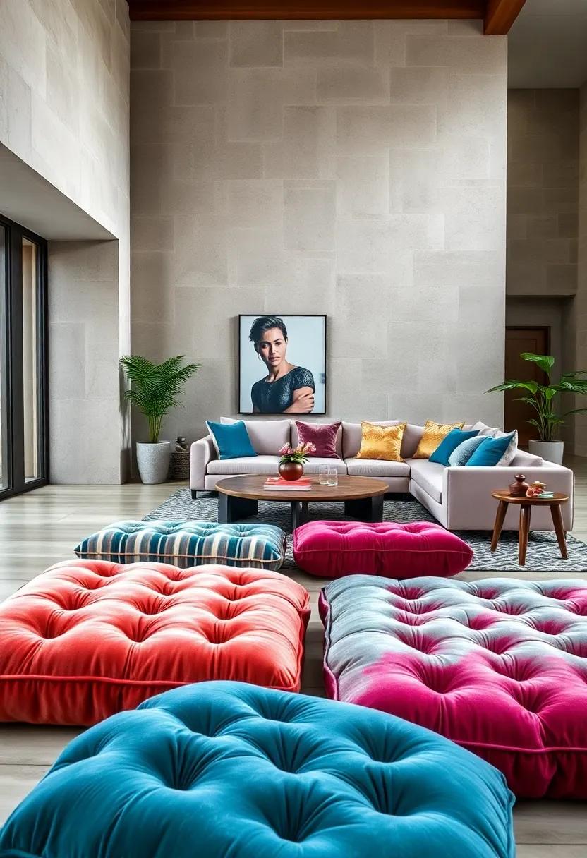 Plush Velvet ⁤Floor Cushions: Encourage a relaxed vibe with oversized ‍velvet floor cushions perfect for casual gatherings