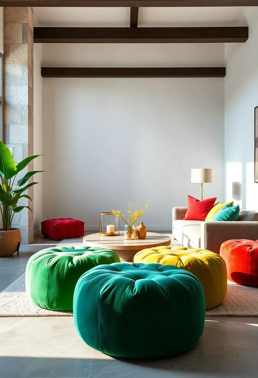 Soft ‌Velvet ‍Poufs: Perfect for layering, these vibrant velvet poufs can ‍be used as footrests or casual seats throughout your living⁣ space