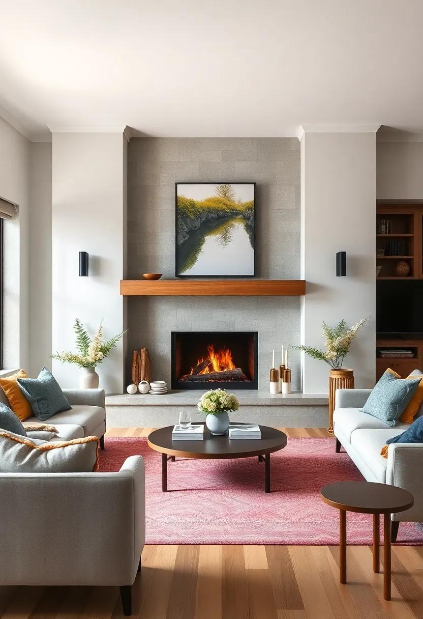 Design a bespoke ‌fireplace surround using tile‍ or​ stone to⁣ create a stunning focal point ⁣in the ⁣living room