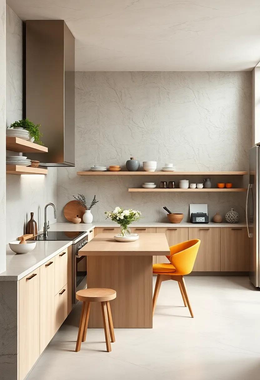 Embrace a minimalist approach by keeping the kitchen clutter-free, highlighting your beautiful beige elements for timeless elegance