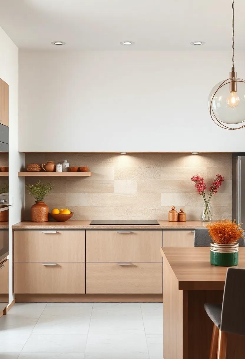 Experiment with varied shades of beige in a kitchen backsplash to create depth and visual interest