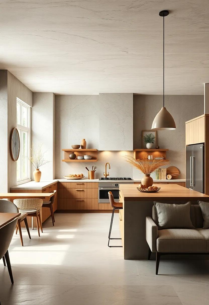 Install beige pendant lighting above your kitchen island to create a warm ambiance while maintaining elegance