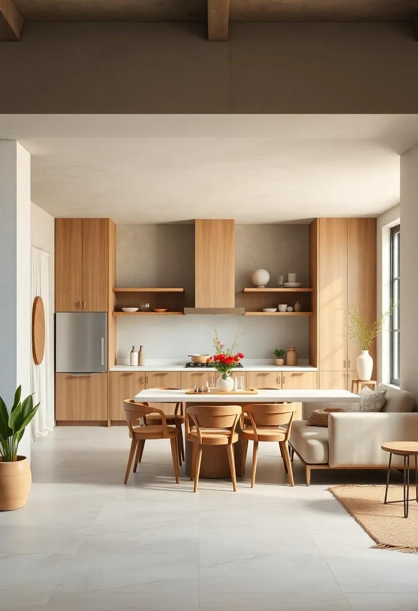 Use beige linens,such as curtains or table runners,to soften the overall look and add an inviting touch