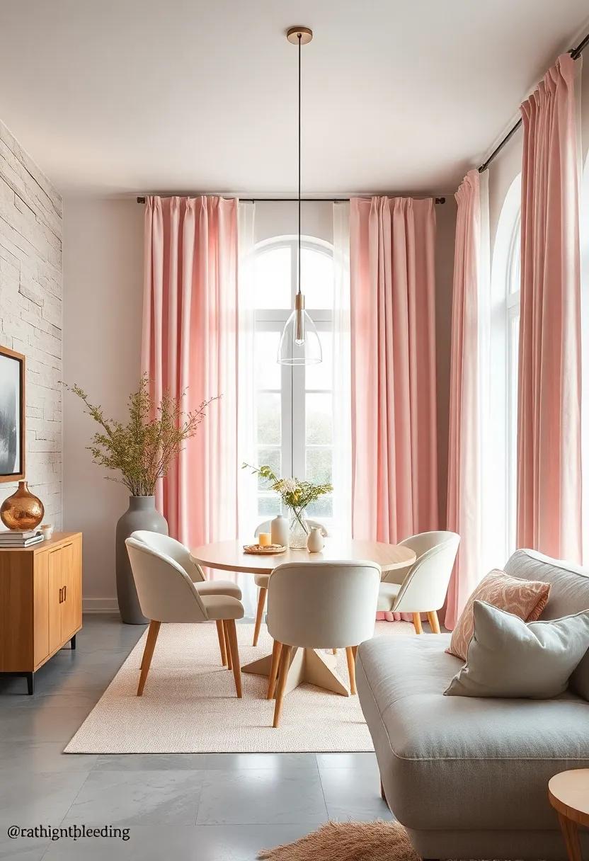 Chic Blush ⁤Pink ⁤Drapes: ⁢Soft blush‍ pink curtains can beautifully frame your windows while‍ allowing natural light‌ to filter through, creating an enchanting‌ atmosphere