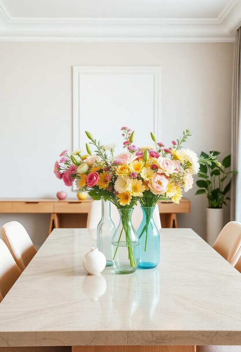 Pastel Centerpiece Ideas: Utilize ⁢a mix of⁣ pastel-hued vases filled with seasonal flowers as a ⁢centerpiece, creating an eye-catching ⁣focal point⁣ for your dining table