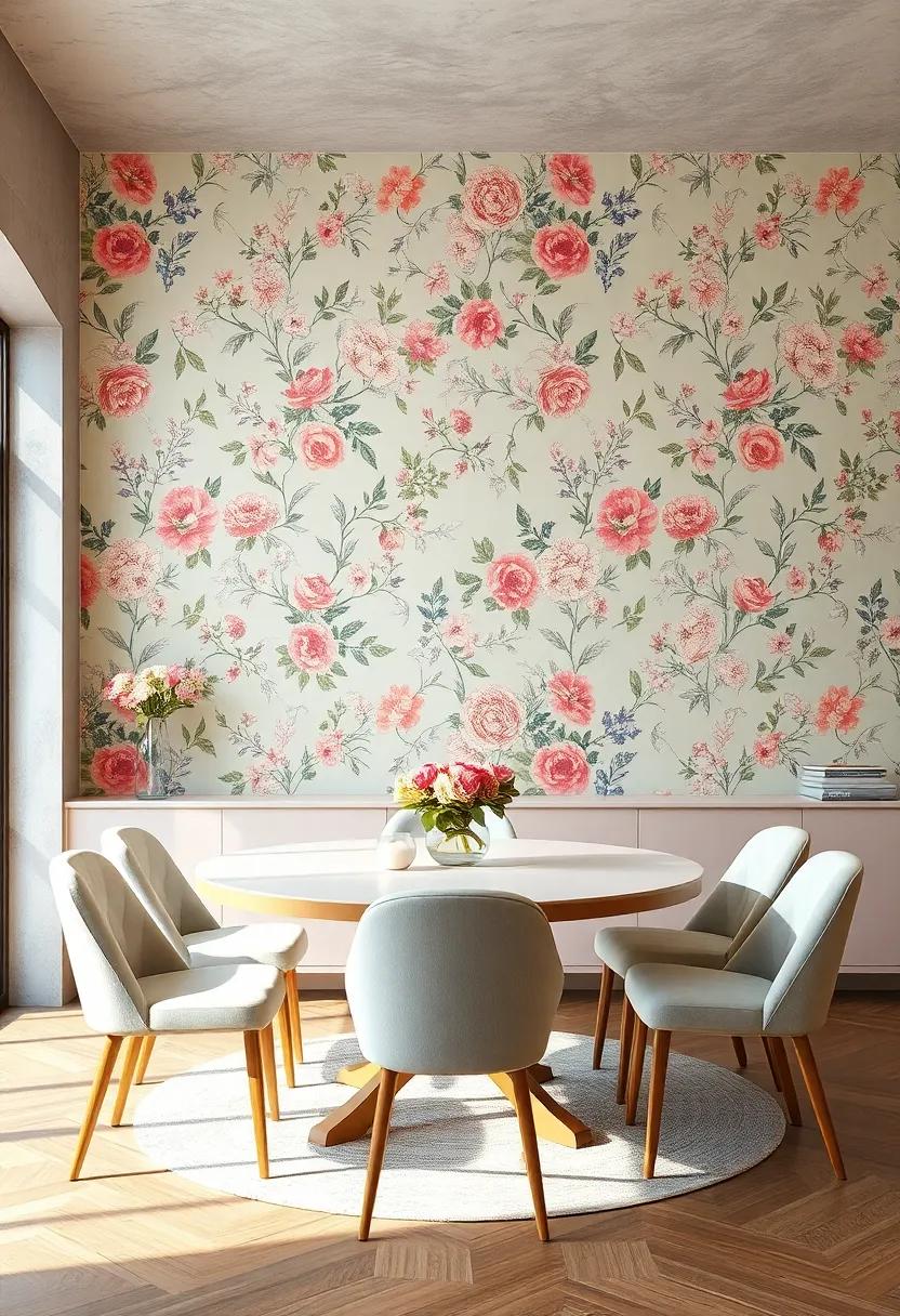 Whimsical Floral⁤ Wallpaper: Use pastel floral wallpaper to ⁢create⁣ a dreamy backdrop that adds a touch ⁤of whimsy and enhances ‌the overall aesthetic of your dining space