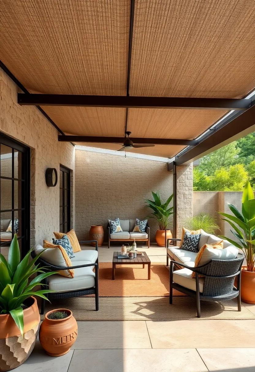 Curate a modern tribal feel with a retractable roof featuring earthy⁤ tones and⁤ natural textures, offering a warm atmosphere for both quiet reflection and socialization