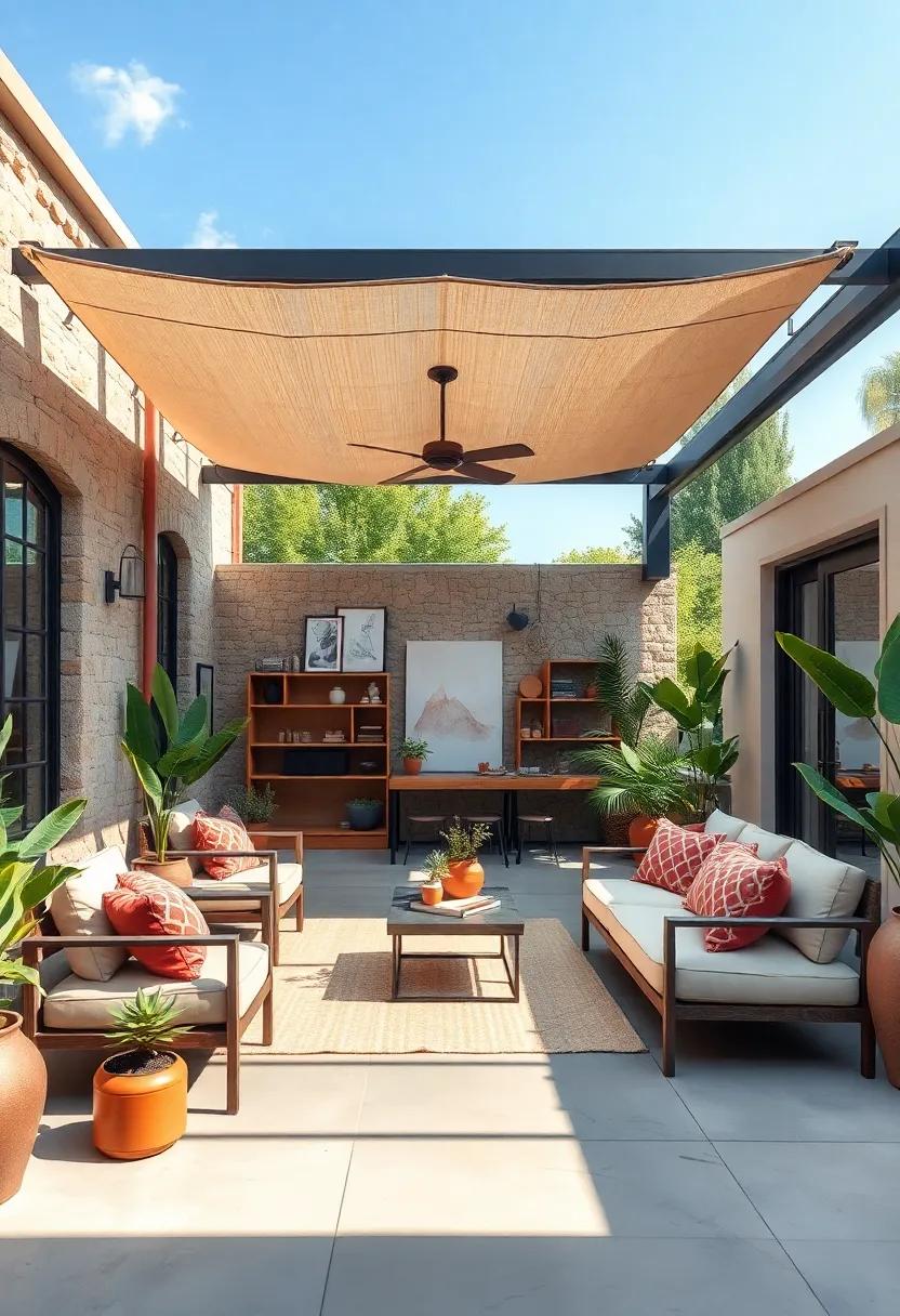 Encourage creativity with an art studio patio featuring a retractable roof that‌ opens to refreshing breezes, providing the perfect backdrop for inspiration