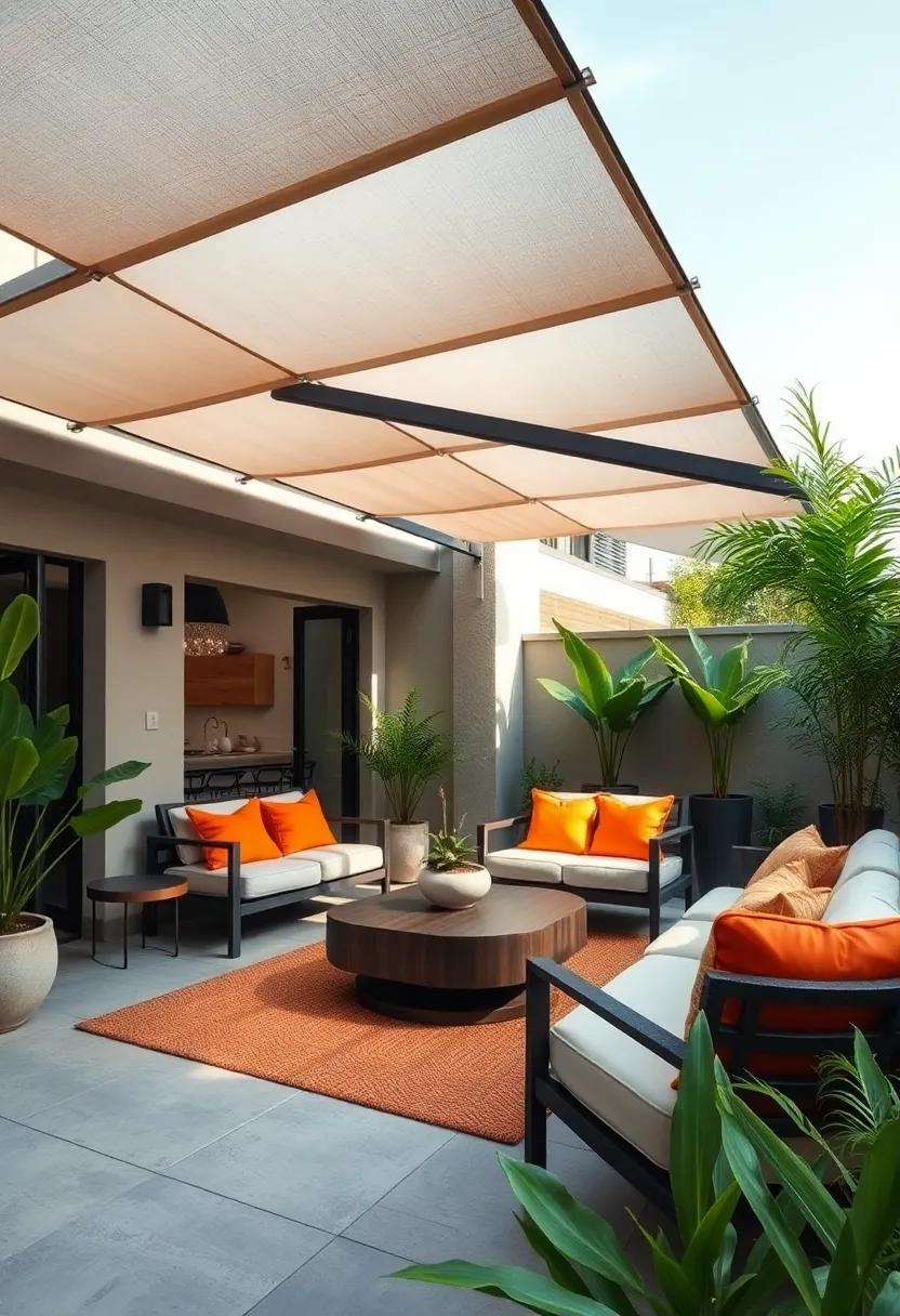 Utilize a retractable roof in urban spaces to break the boundaries between indoor and outdoor living, making small patios feel spacious and welcoming