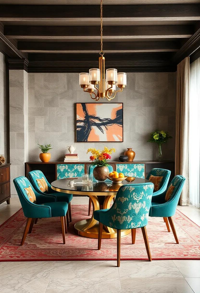 Hollywood Regency Dining Set:⁢ Luxe finishes and‌ bold ⁢patterns define this glamorous set, invoking a sense ‍of old Hollywood in ⁤your dining space