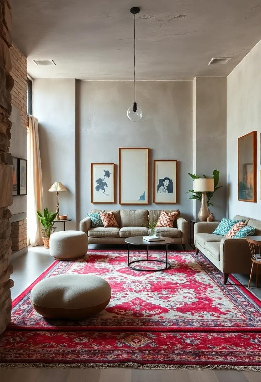 Art⁣ gallery style: Use a​ vintage rug to frame⁣ an intimate sitting area filled with art pieces, giving your living room a gallery-like ⁤appeal