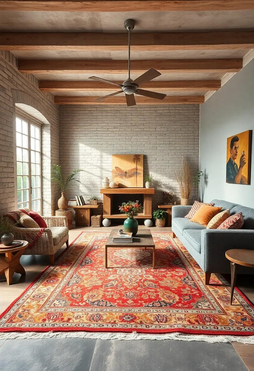 Rustic charm:⁣ Team a ​vintage Persian rug with rustic ⁤wood accents⁤ and farmhouse elements for⁣ a charming living room that exudes warmth and⁤ nostalgia