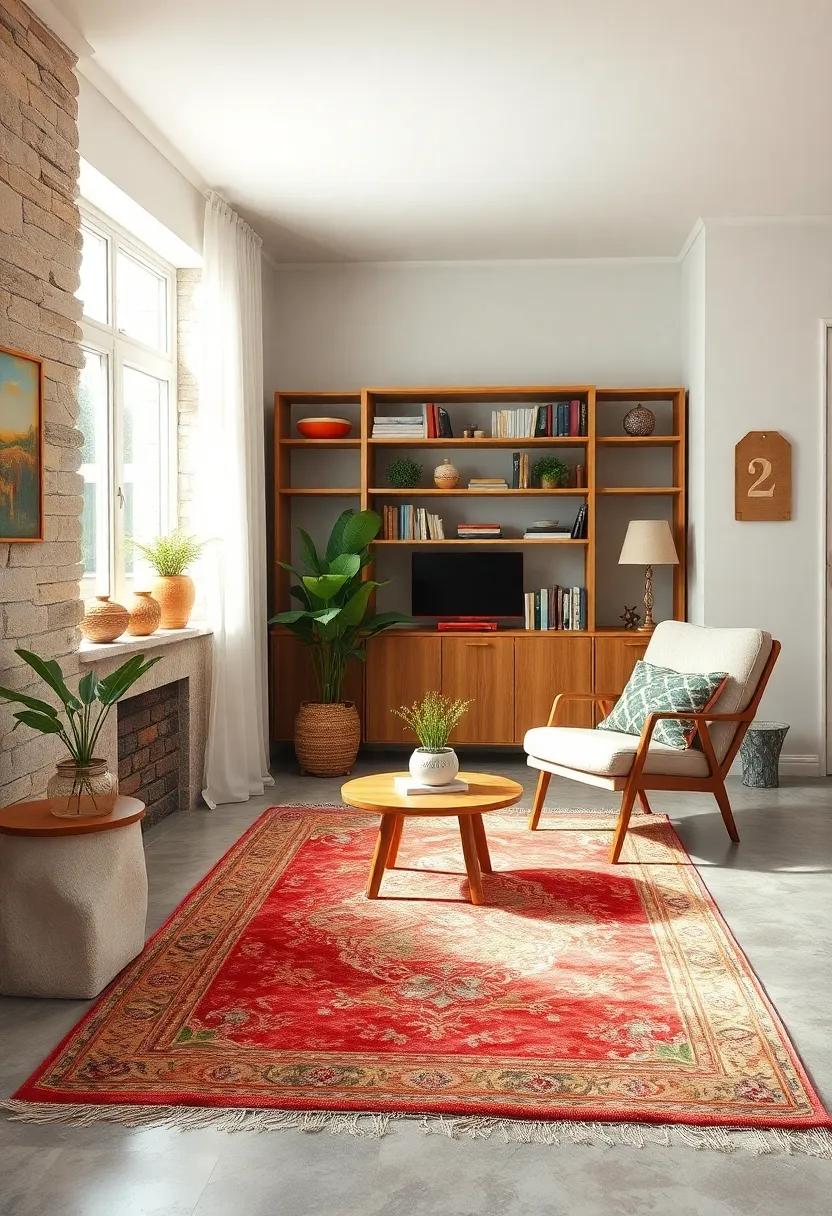 Industrial meets ‌vintage: Contrast an industrial-style living⁢ room with a plush, traditional vintage‍ rug,⁣ finding harmony⁤ between tough and soft‍ elements