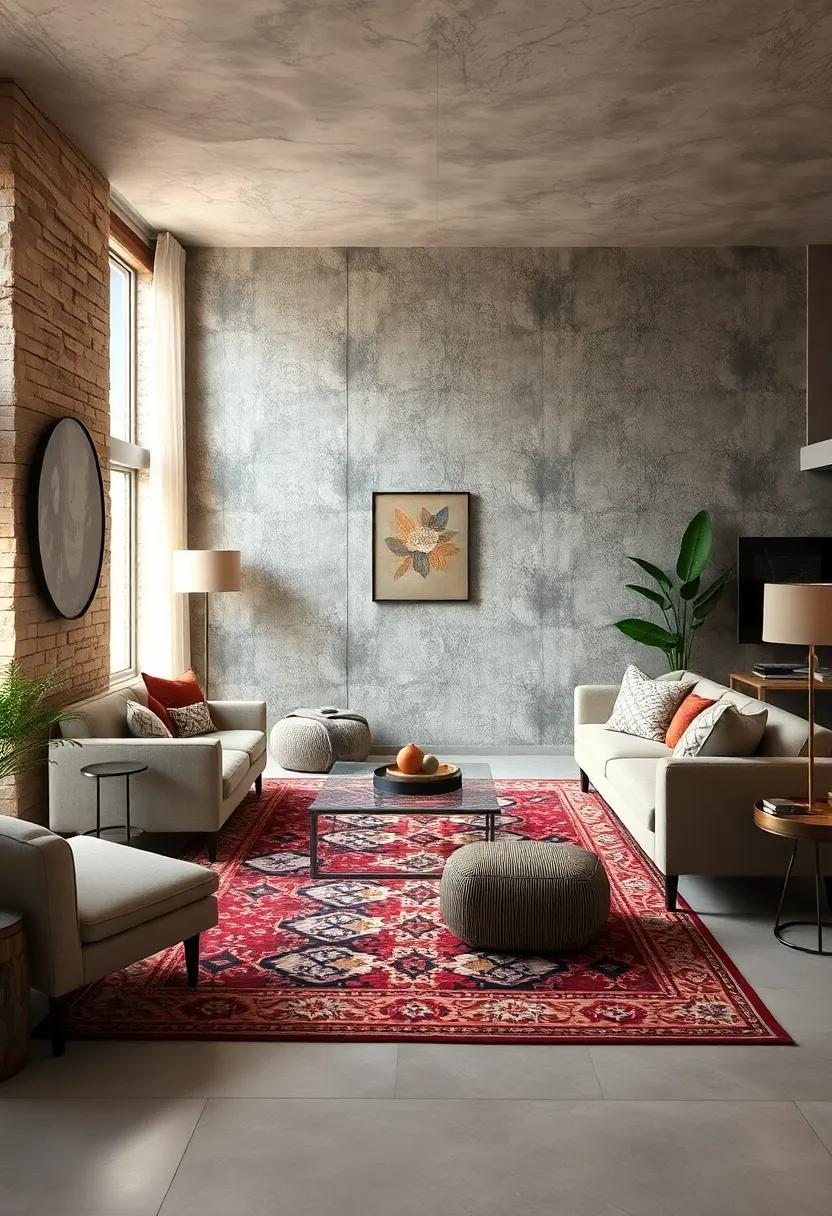 Statement walls: Use a bold,patterned vintage rug to inspire a statement wall with​ complementary⁤ wallpaper or ​paint,giving your living room⁣ a cohesive look
