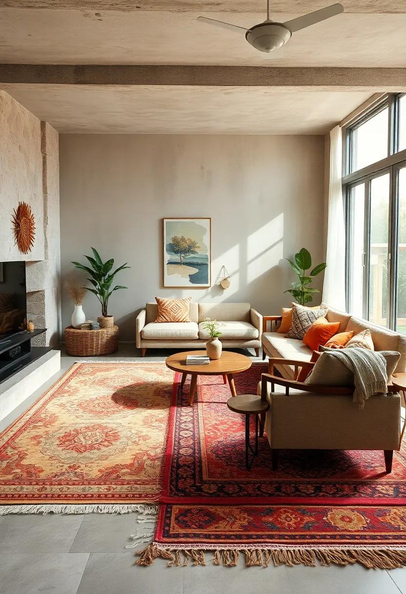 Bohemian flair: Create ⁣a relaxed atmosphere with a⁢ mix ⁣of vintage rugs in various patterns alongside boho chic furniture and decor for an inviting style