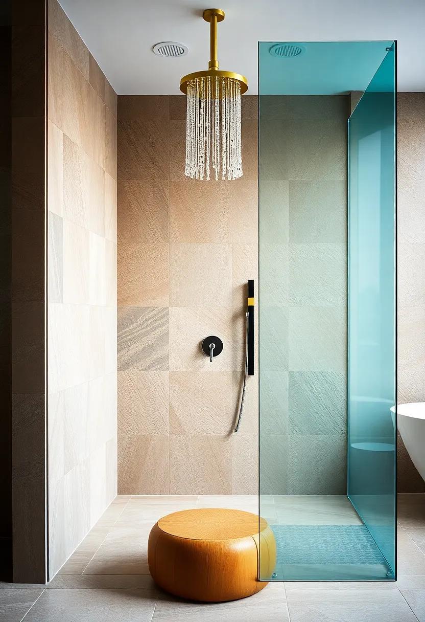 Colorful Oasis: Transform your shower space with vibrant tiles and a rainfall showerhead, making every wash⁣ feel‍ like a tropical ⁣escape