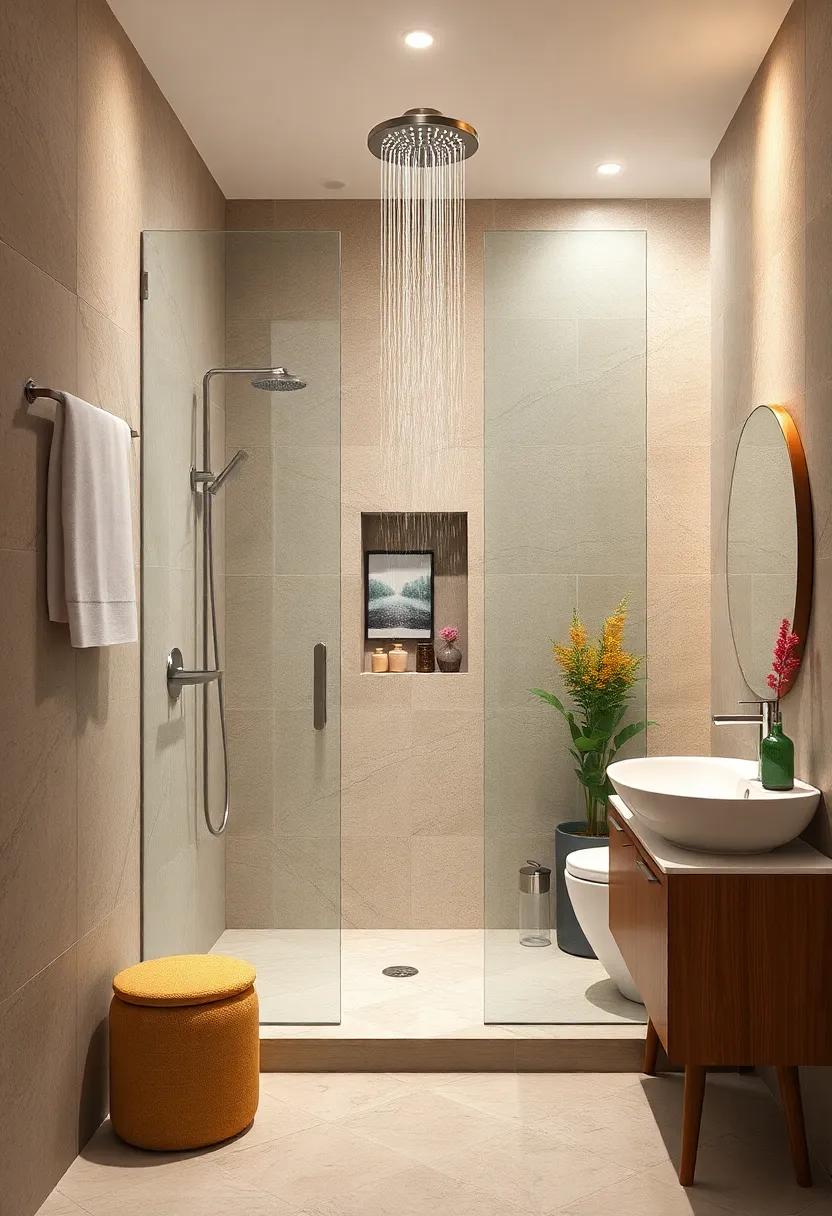Compact Luxury: Discover how a small bathroom can maximize style with clever layouts and a‍ rainfall‌ showerhead that enhances the ⁤space ‍vertically