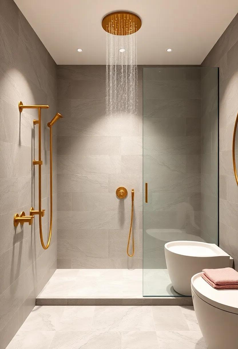 The Glamorous ​Bathroom: Celebrate opulence with gold fixtures and a rainfall⁤ shower that makes you feel like royalty during every wash