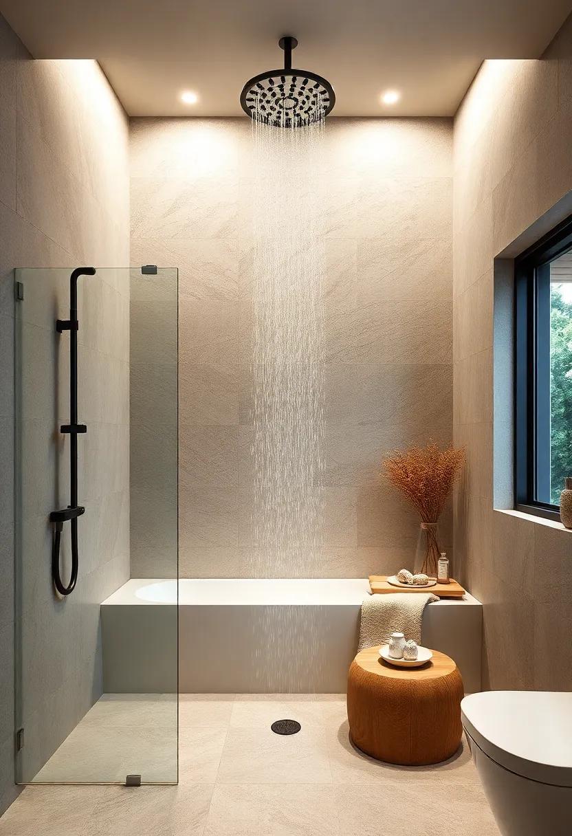Nature-Inspired design: Embrace earthy tones and organic shapes in your bathroom, with a‌ rainfall showerhead ​adding the‌ final touch of harmony