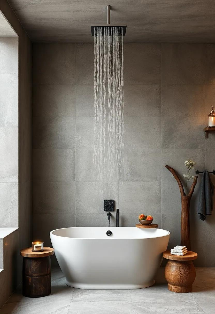 Urban chic: ⁢Explore the synergy of industrial elements and contemporary design, ‌with a rainfall showerhead serving as the centerpiece above a stunning freestanding tub