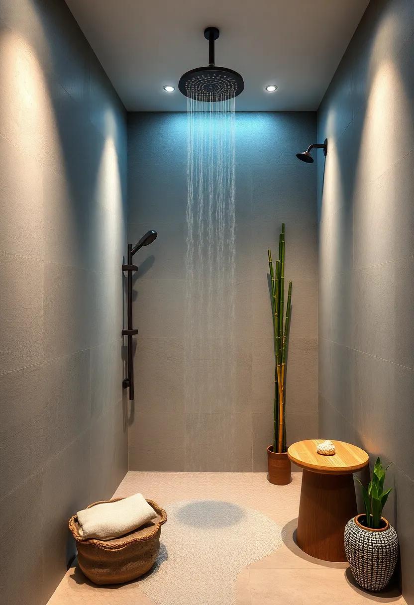 Zen Sanctuary: Unwind ⁣in a serene space featuring bamboo accents ‌and a rainfall showerhead, designed to mimic the ​soothing sounds ‍of​ a gentle rain