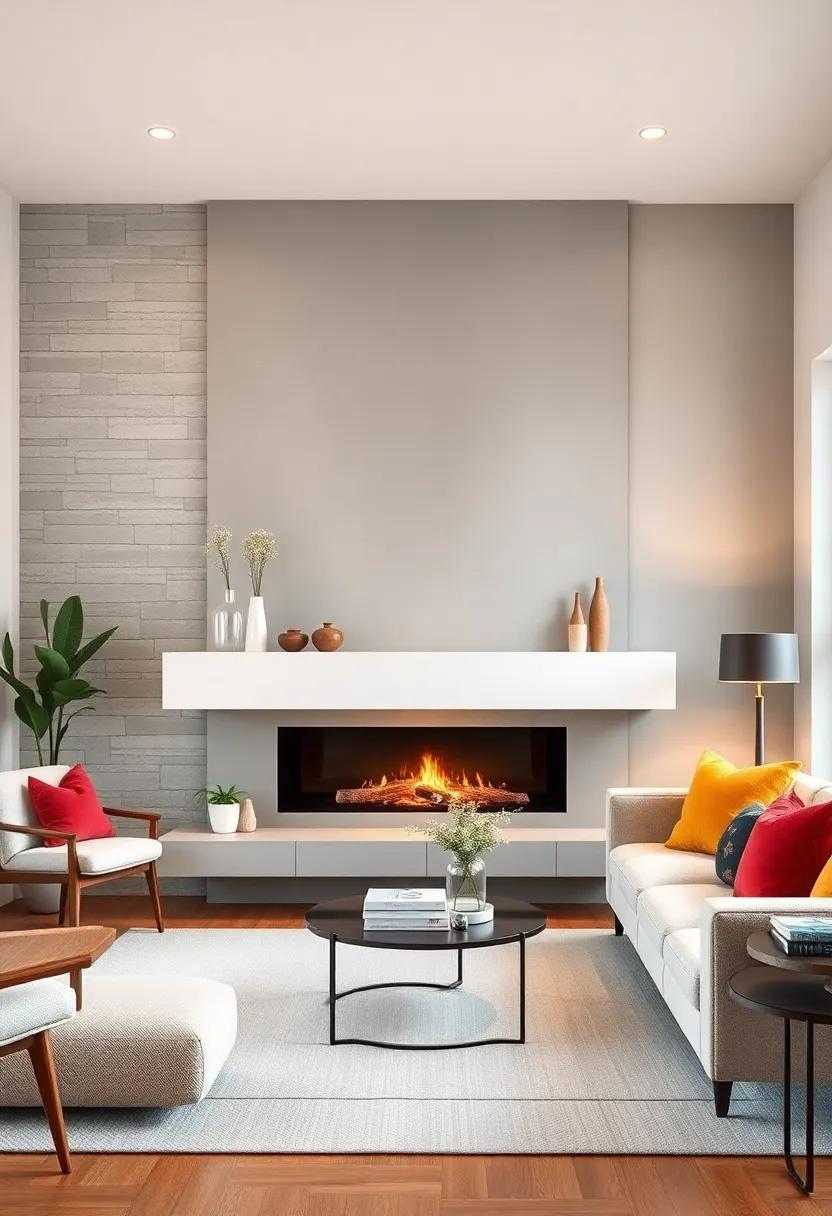 Embrace minimalism: A sleek, white floating mantel paired with a simple, linear⁢ fireplace creates a clean and airy feel, perfect for modern​ small living rooms