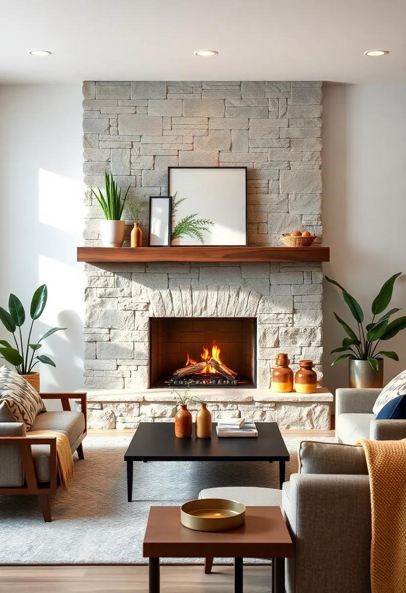 Earthy​ Accents: A stone-clad ⁣fireplace with a floating timber mantel complements natural⁢ elements in your decor, creating an‌ inviting and ⁢harmonious⁣ atmosphere