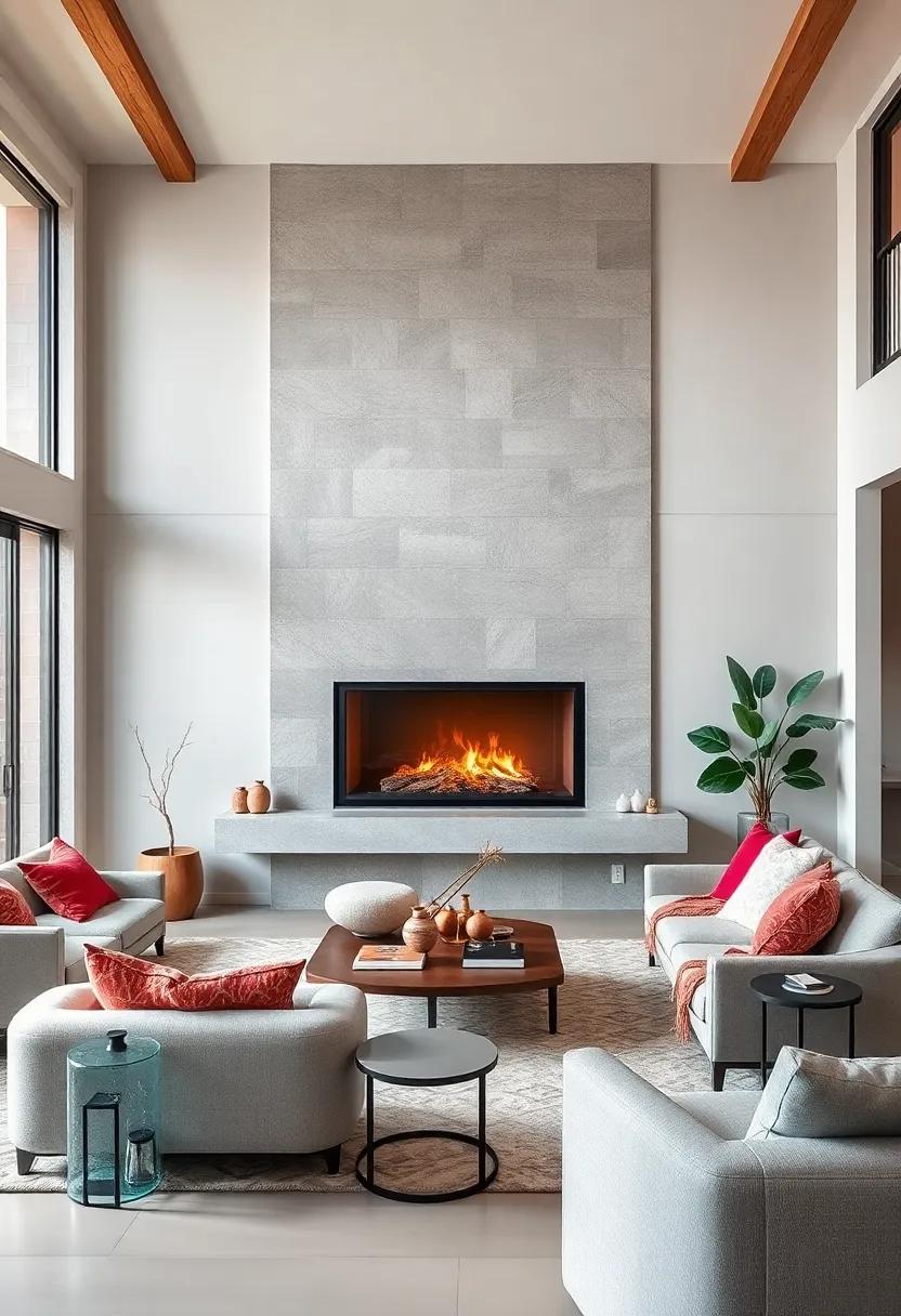 Floating ‍Elegance: A glass-front fireplace with a floating mantel in a light gray hue enhances​ the illusion of space while providing a stylish focal point