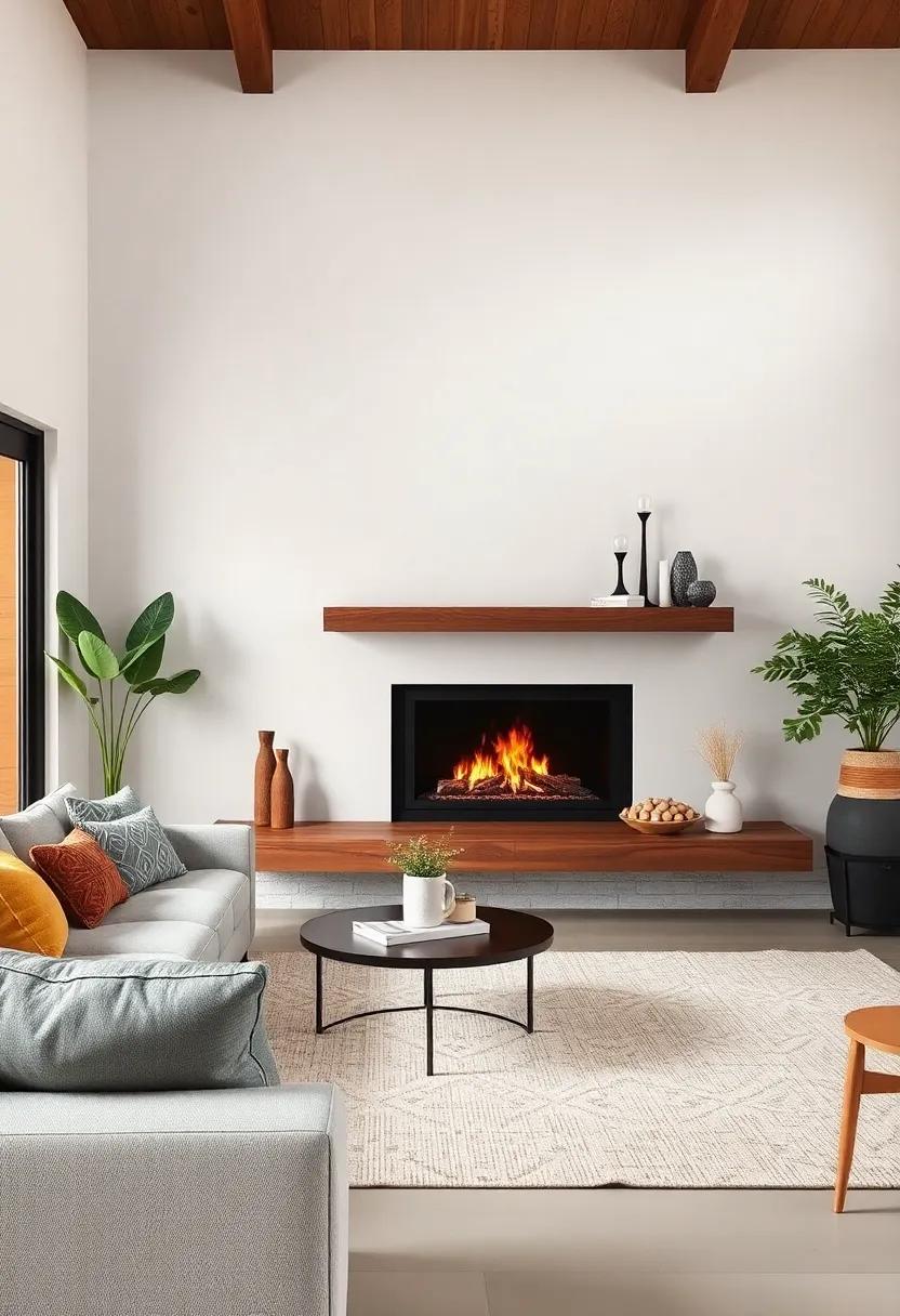 Mid-Century Appeal: Incorporate retro aesthetics with ​a walnut⁣ floating mantel,effortlessly blending a mid-century modern fireplace into your ‍living room design
