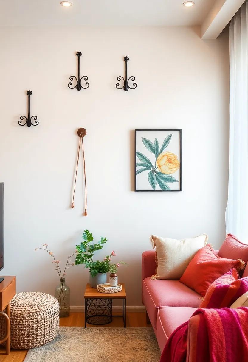 String Light Hooks: Install decorative hooks ​to drape fairy lights around your living room, providing ambient lighting and charm while keeping cords neatly arranged