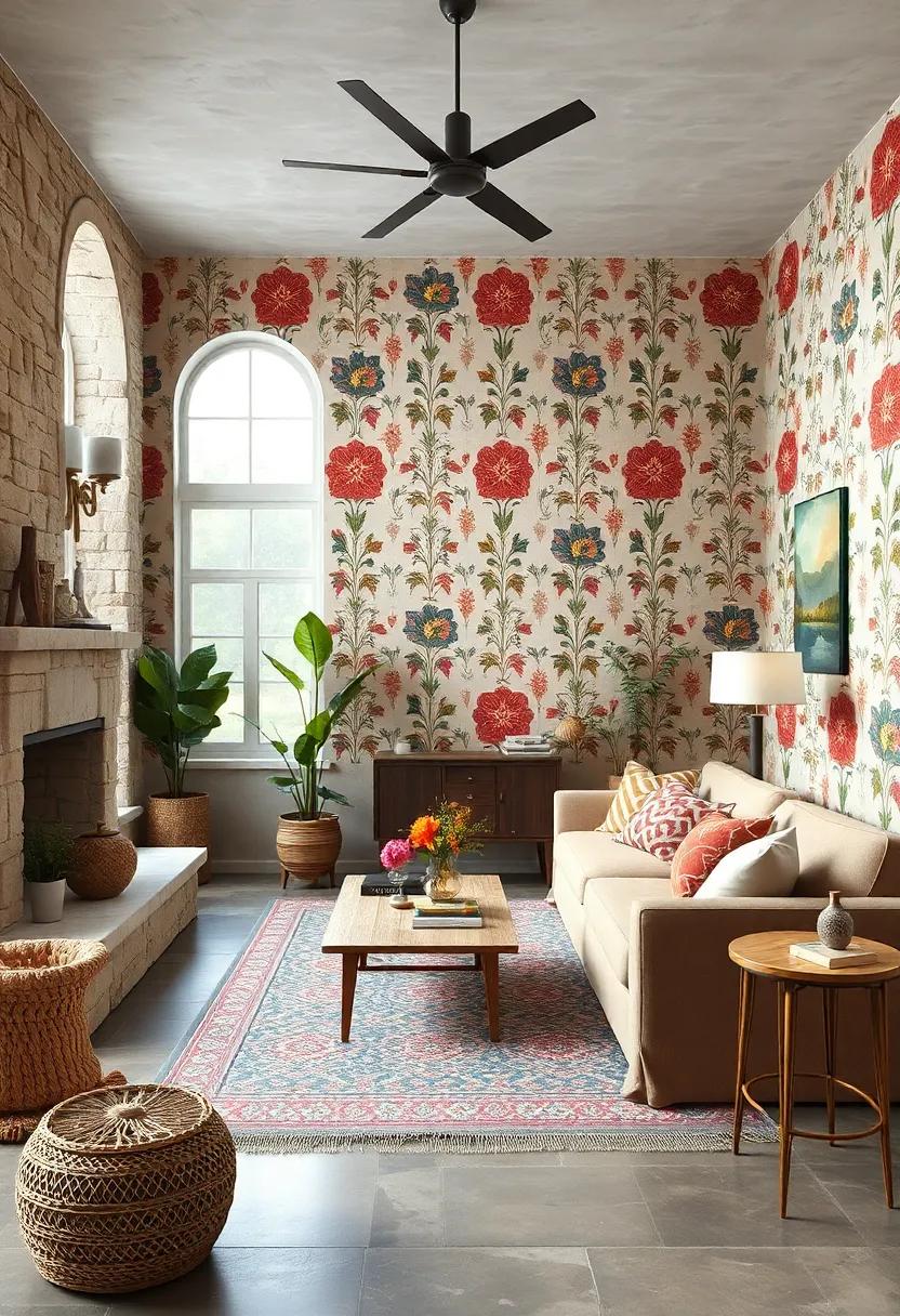 Folk-Inspired Wallpaper: Use wallpaper with intricate folk designs to create an eye-catching focal point in any room