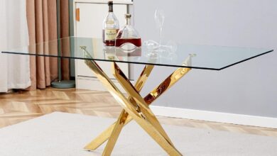 Our Take on the Sleek 63″ Glass Dining Table with Gold Legs