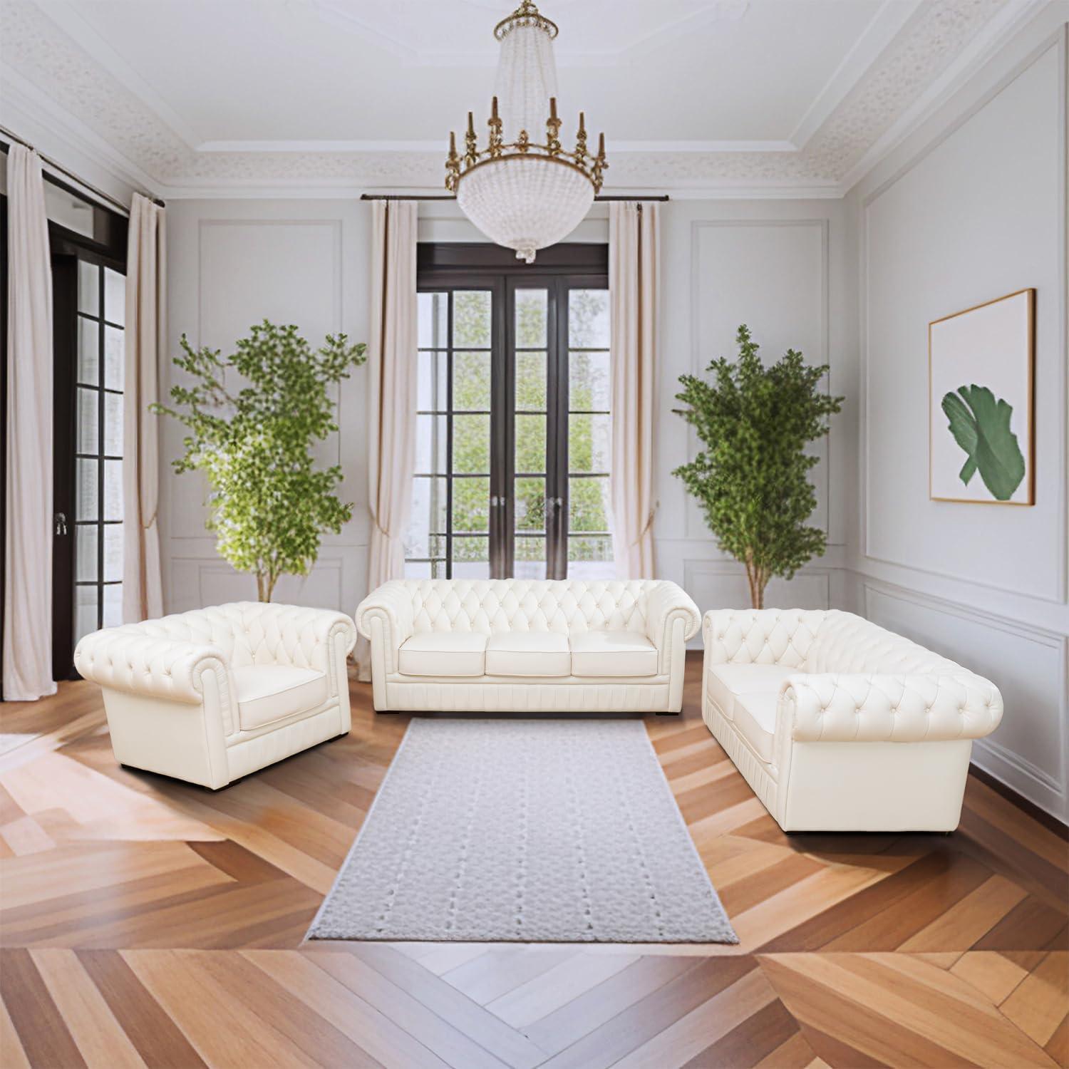 Why We Choose the White Cow Top Leather 3-Piece Sofa Set