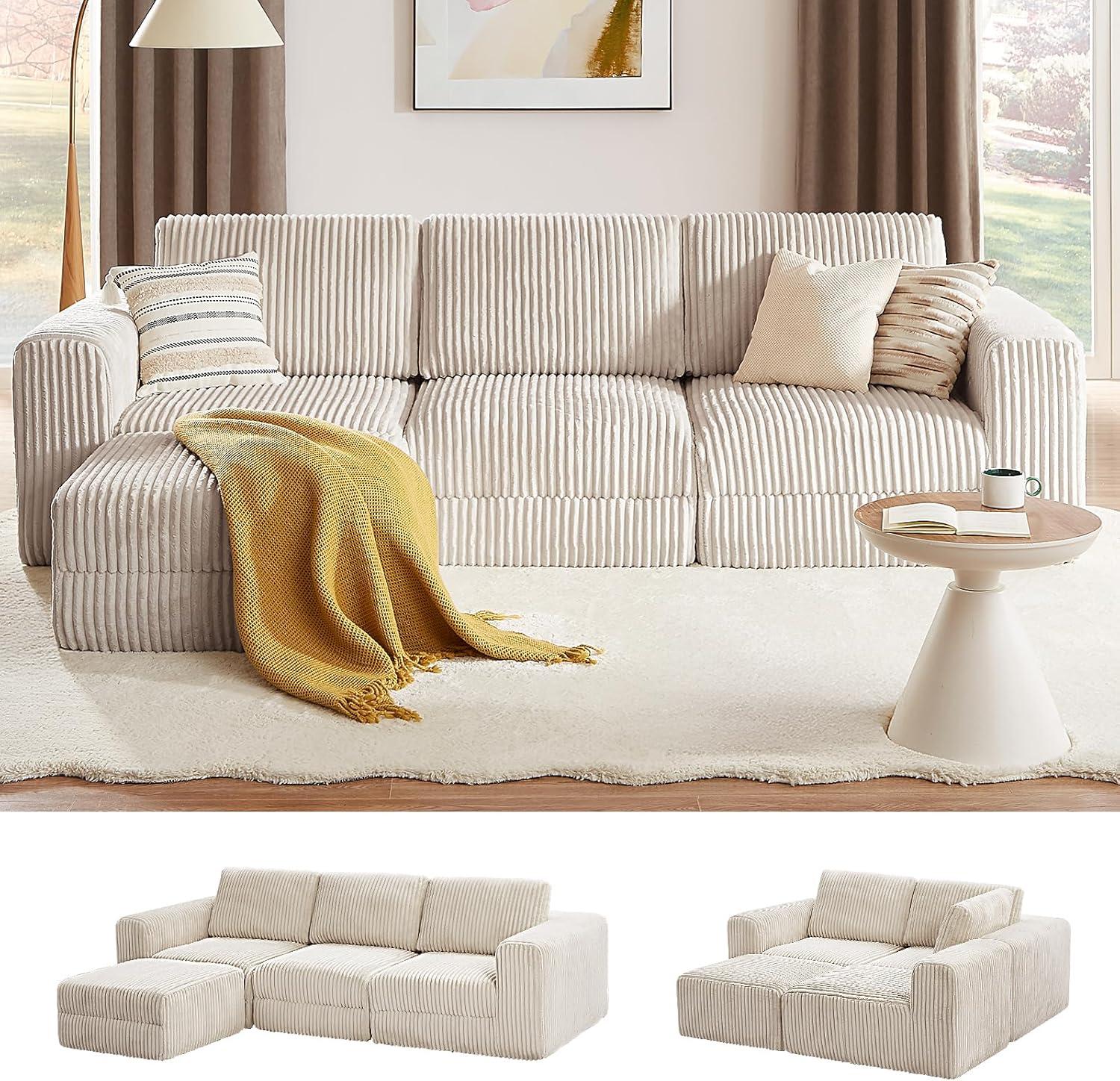 Why We Love Our No-Assembly 110″ Corduroy Modular Sectional Sofa
