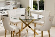 Our Take on the 5-Piece Golden Luxury Round Glass Dining Set