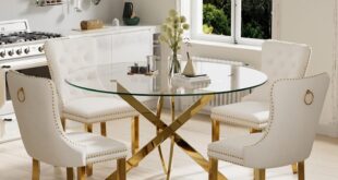 Our Take on the 5-Piece Golden Luxury Round Glass Dining Set