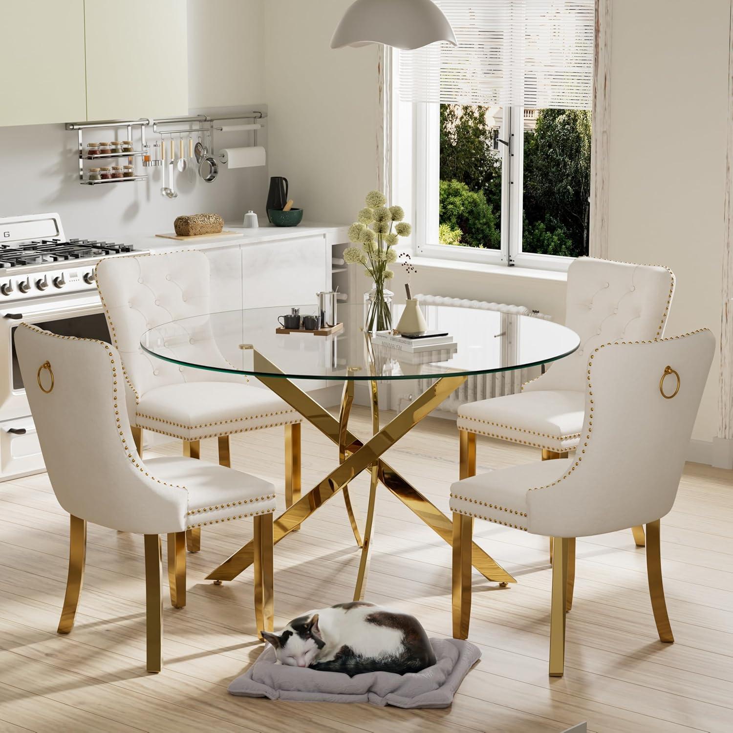 Our Take on the 5-Piece Golden Luxury Round Glass Dining Set