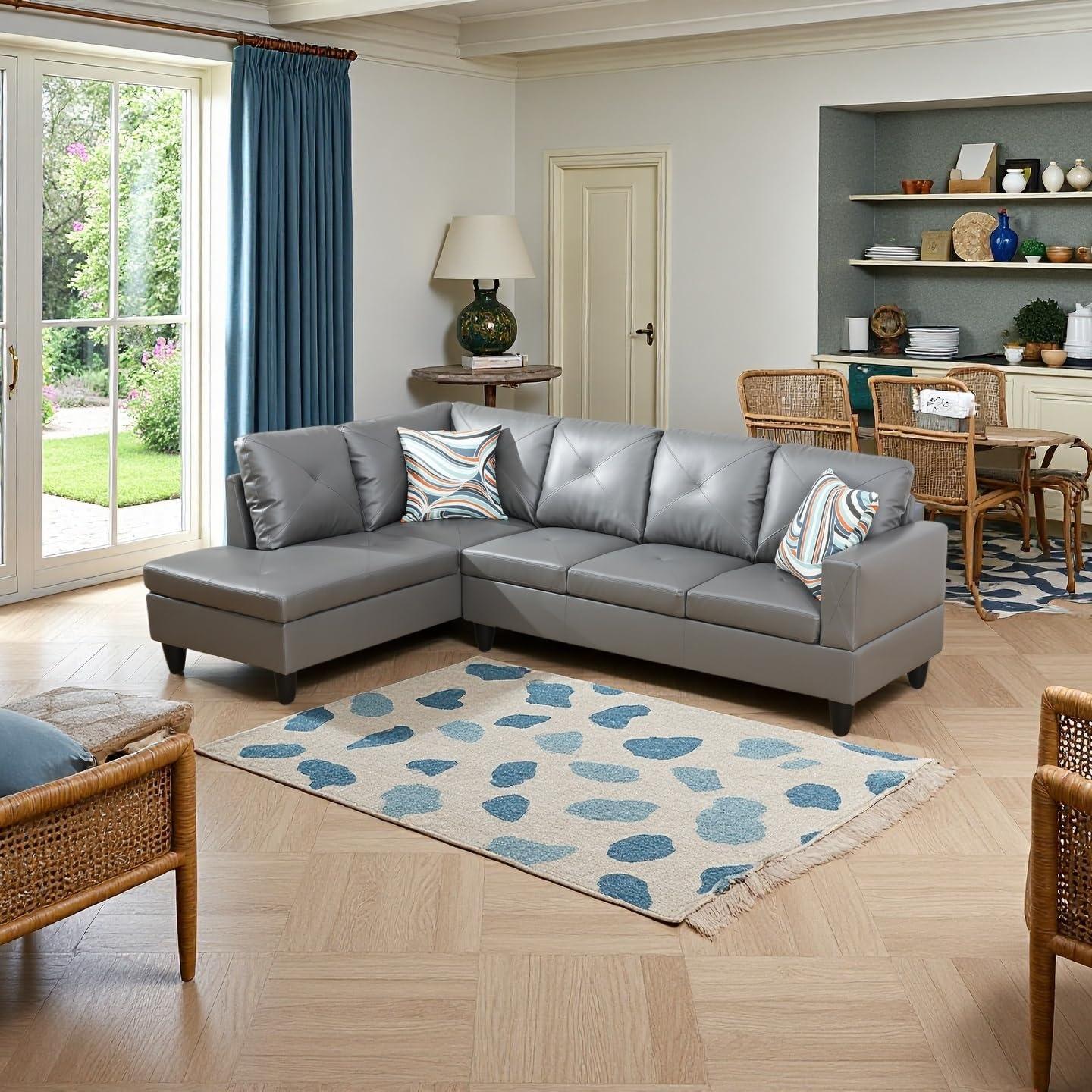 Why We Love Our Dark Grey L-Shaped PU Leather Sectional