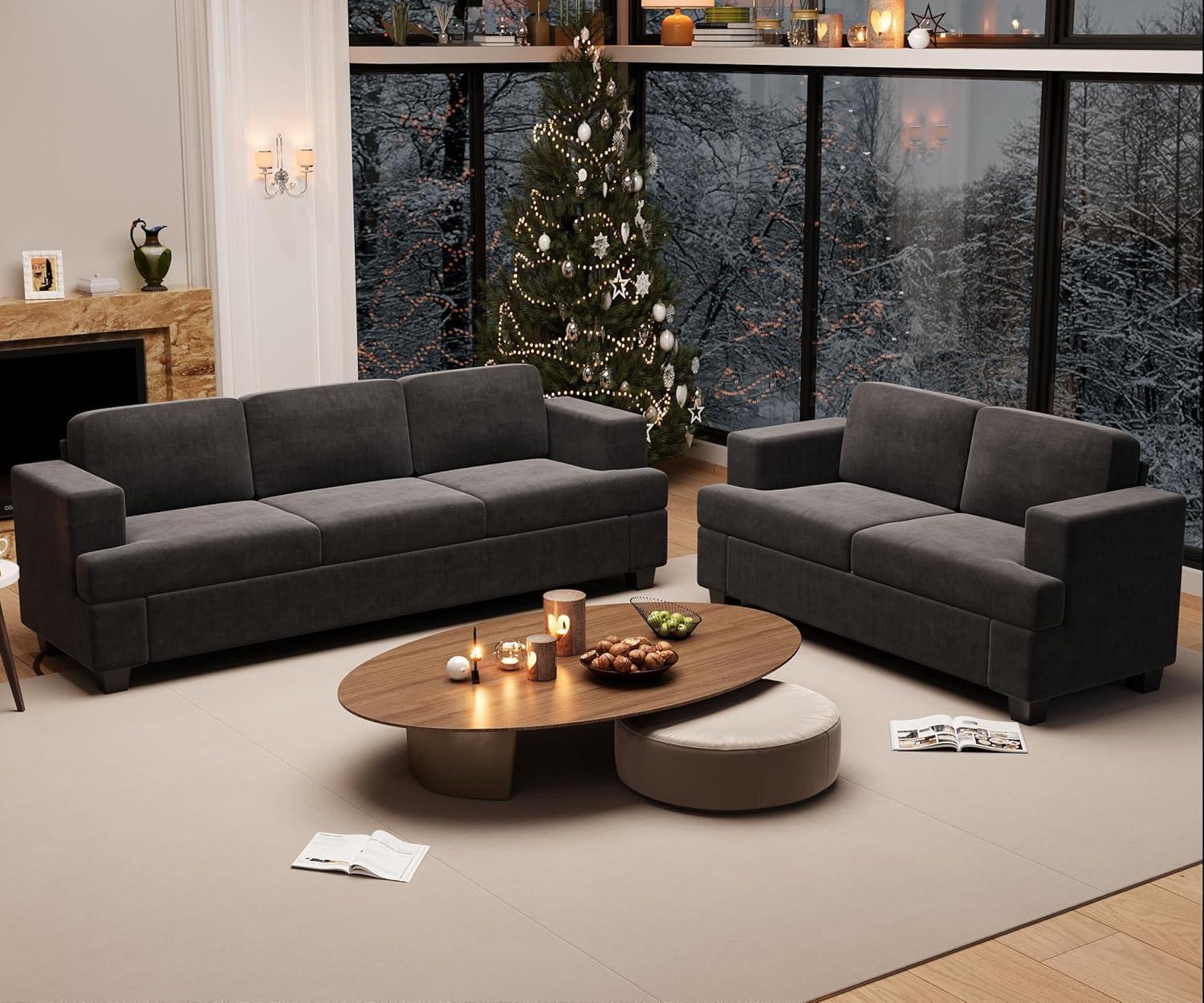 Why We Love Fiona’s 5-Seat Dark Grey Chenille Sofa Set