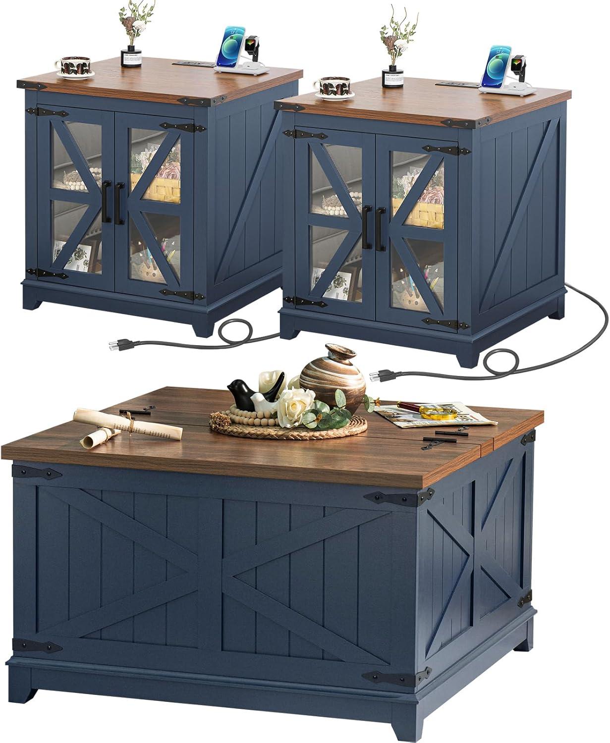Why We Love This Farmhouse Coffee Table Set with Hidden Storage