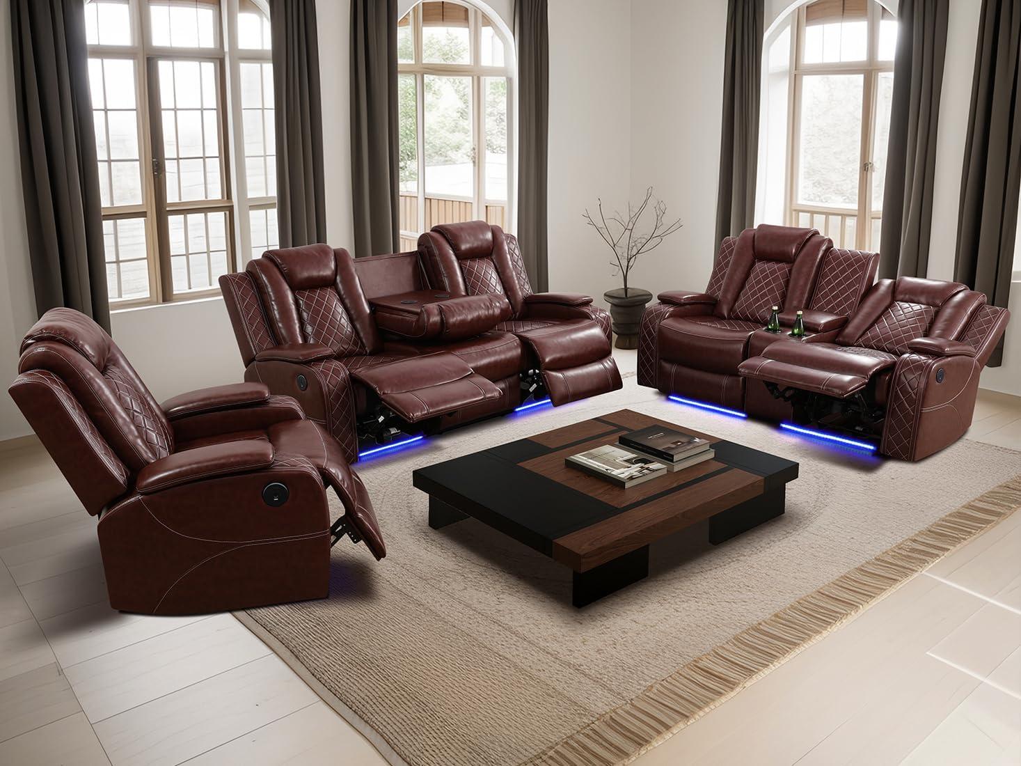 Our Take on the Brown Leather Recliner Set with Storage & LED Lights
