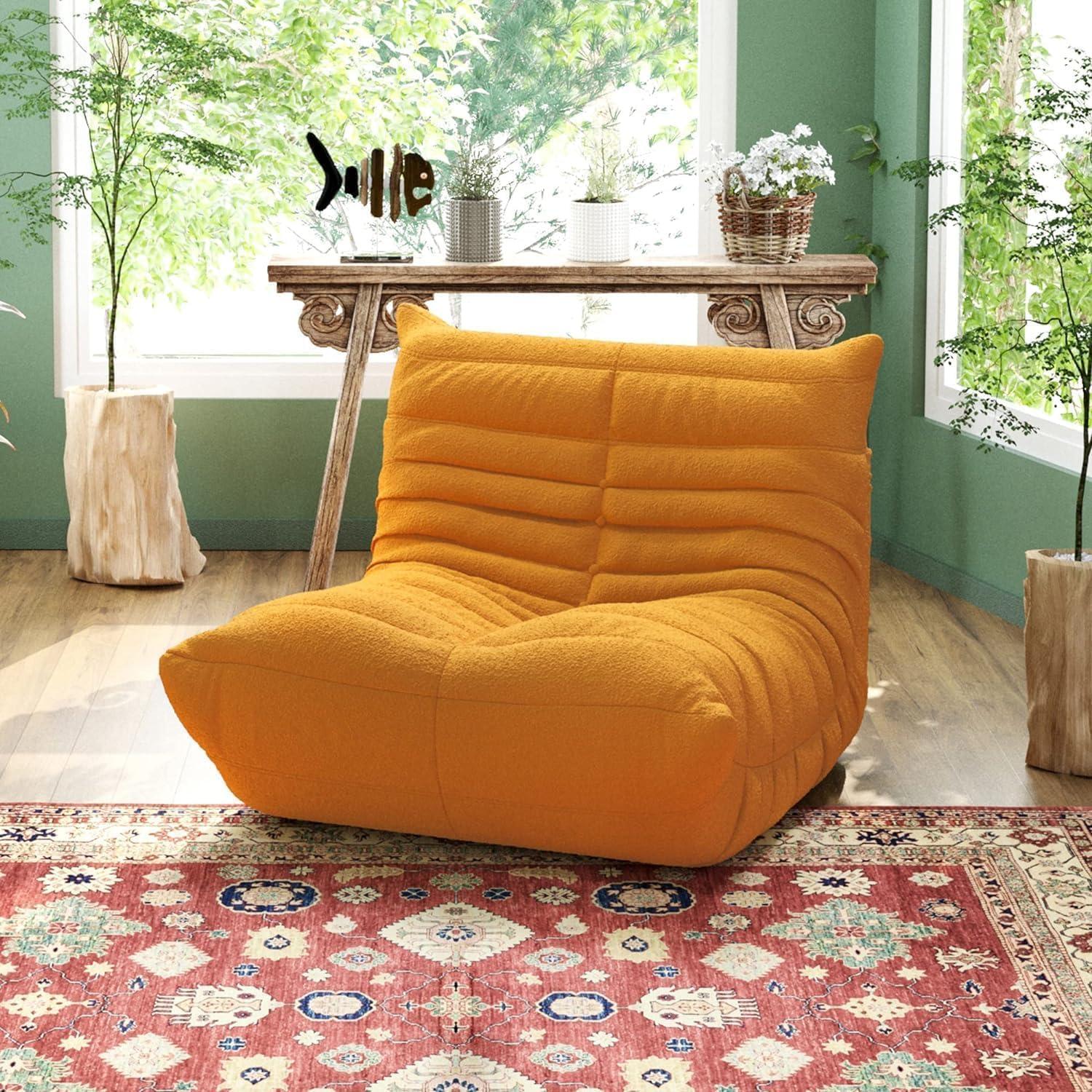 Why We Love the JACH 34″ Yellow Teddy Velvet Floor Sofa