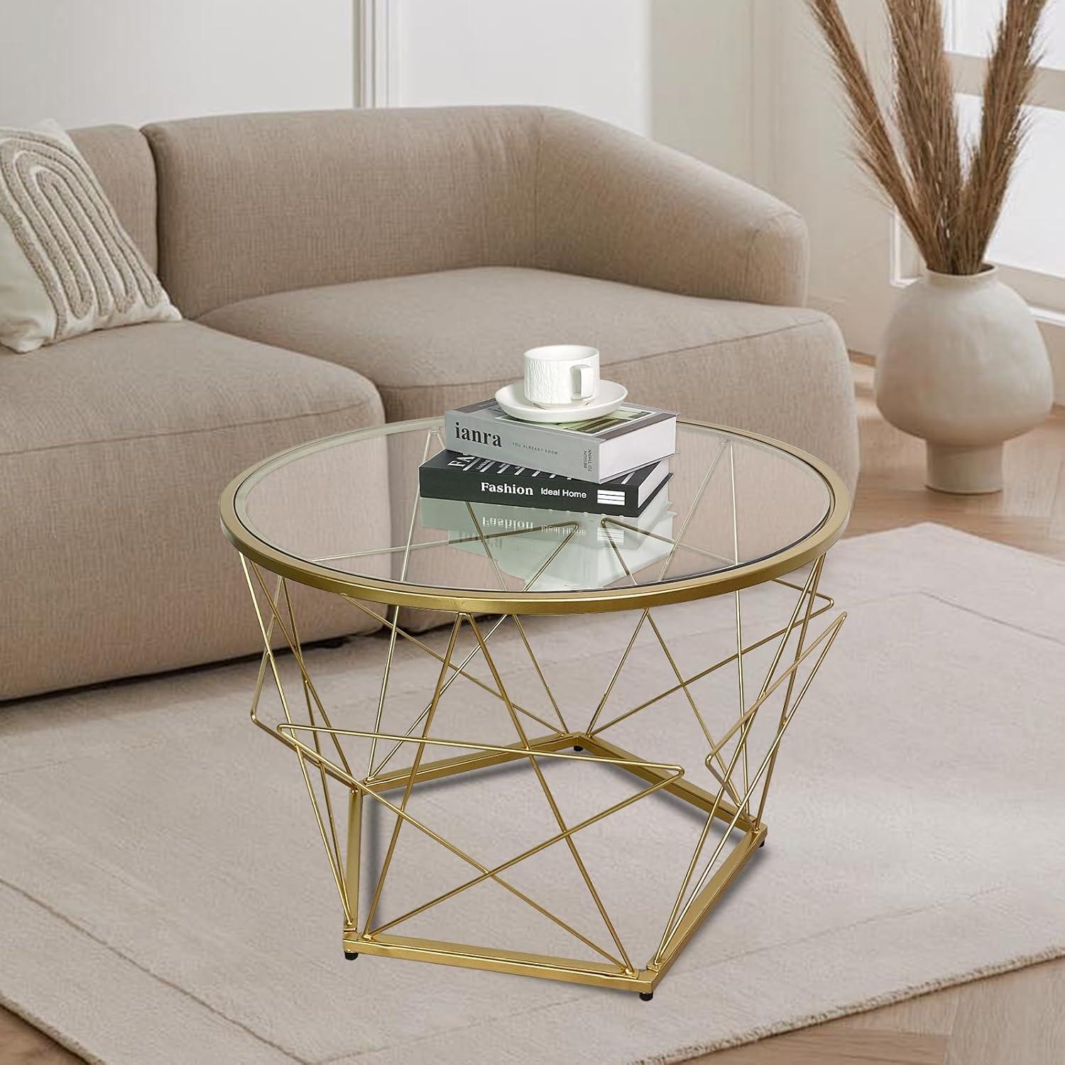 Our Take on the Sleek Gold Glass and Metal Round Coffee Table