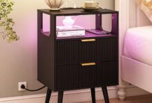 Why We Loved This Black Nightstand with LED & Charging Station