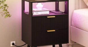 Why We Loved This Black Nightstand with LED & Charging Station