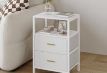 Our Take on the Minimalist End Table with Fabric Drawers and Shelves