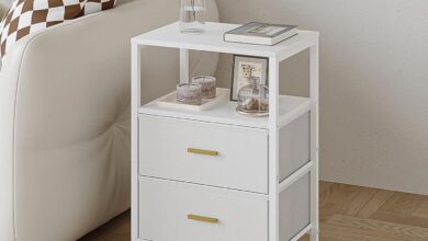 Our Take on the Minimalist End Table with Fabric Drawers and Shelves