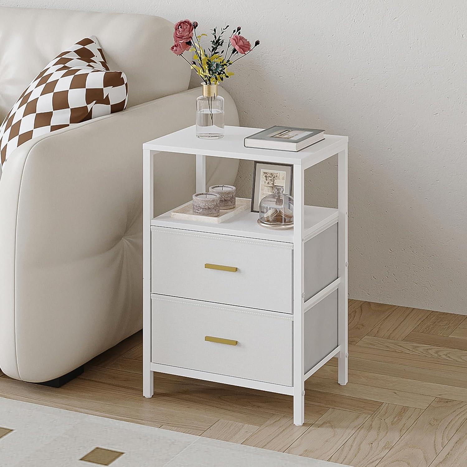 Our Take on the Minimalist End Table with Fabric Drawers and Shelves